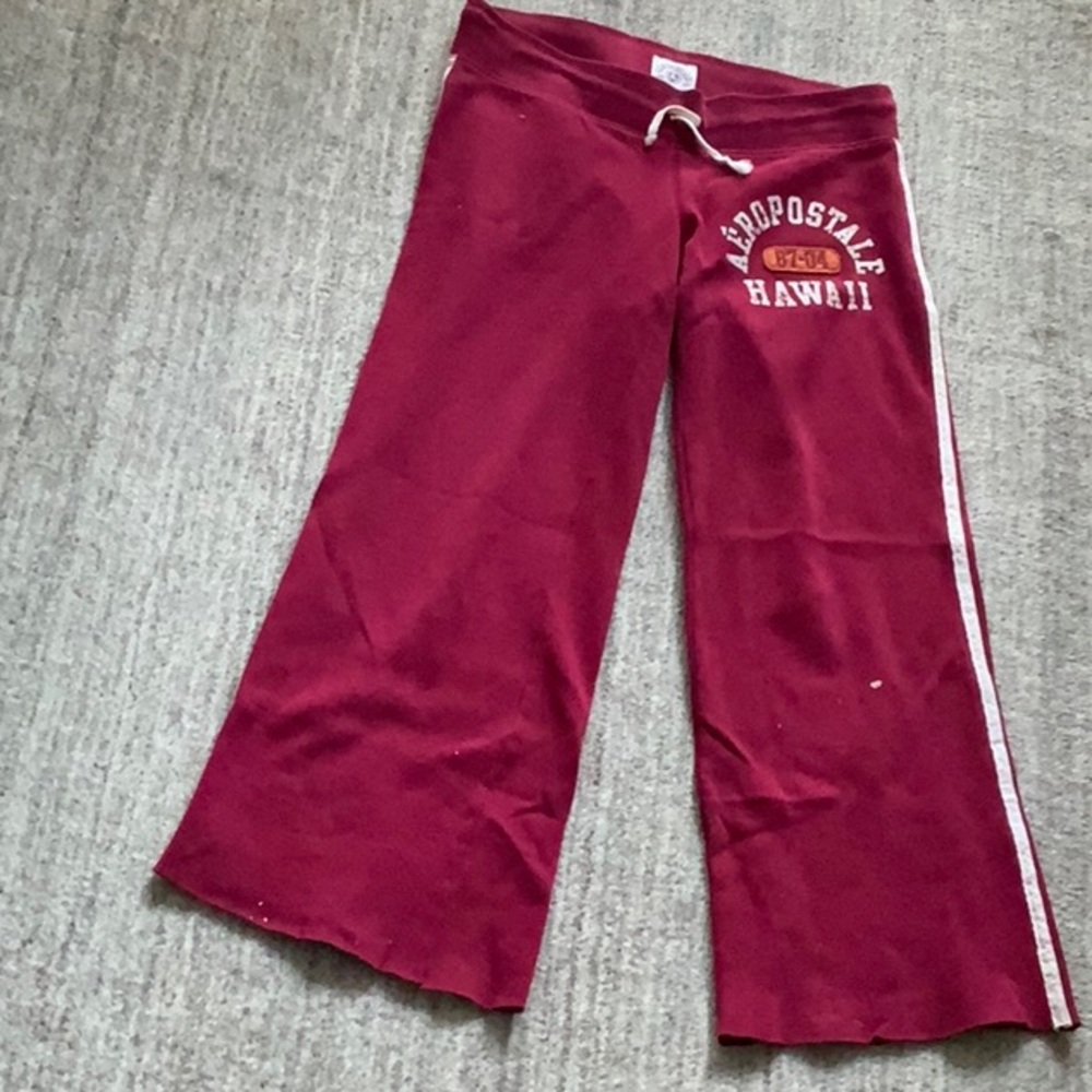 Petite Aeropostale red wide leg sweatpants with white stripes XS